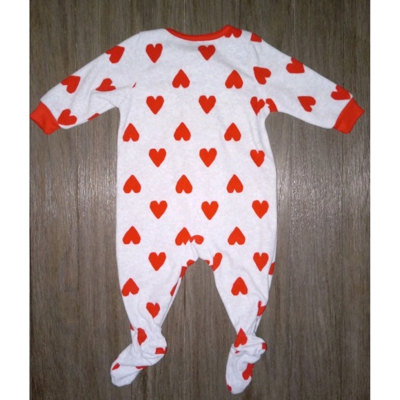 Carter's Girls 6M Light Gray Red Hearts Fleece Zipper Long Sleeve Footie Pajama - Picture 5 of 8
